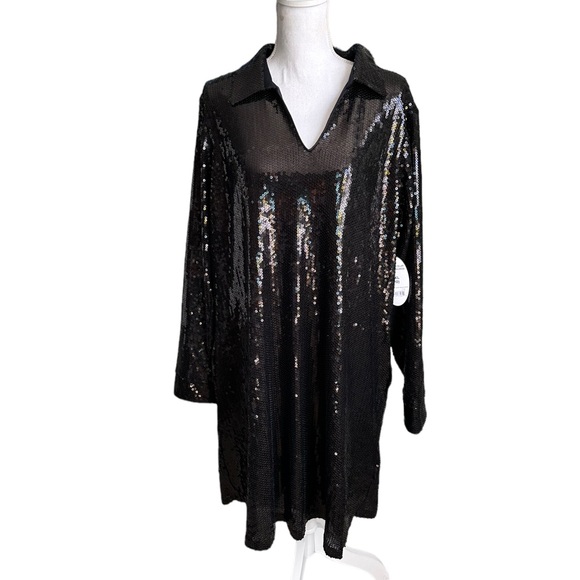 Scoop Black Sequins Collar Shirt Dress Size XXL (20) - Picture 1 of 17